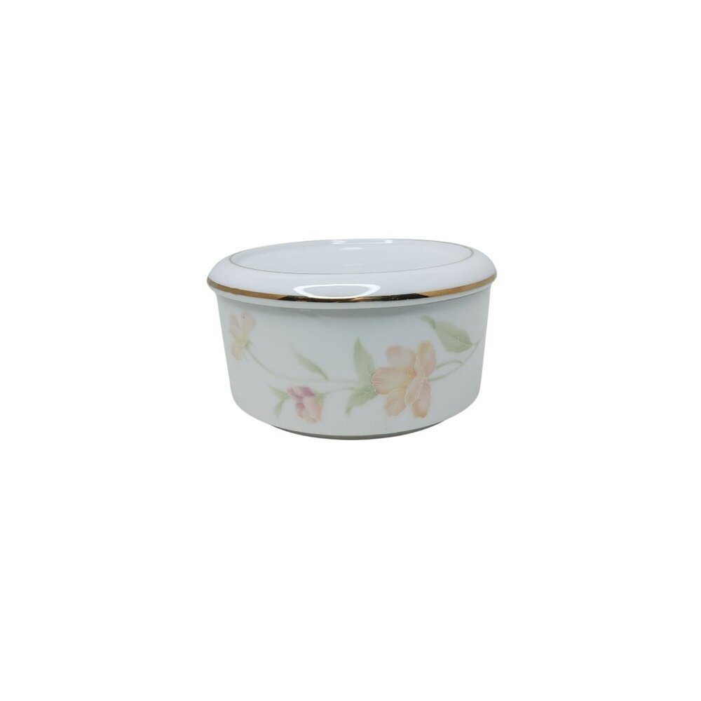 Vintage Japan Made Fine China Floral Round Music Jewelry Box With Lid "Song Memo